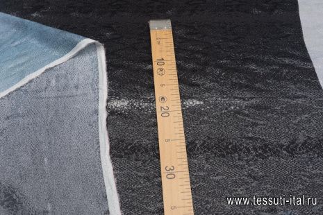 Шелк с люрексом купон (1,1м) (н) серо-черно-синий принт "кожа ската" - итальянские ткани Тессутидея арт. 10-2975