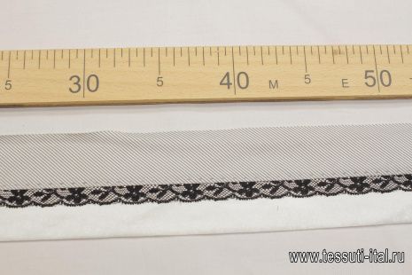 Корсажная лента с белыми цветами/в серую полоску с кружевом - итальянские ткани Тессутидея арт. F-6222