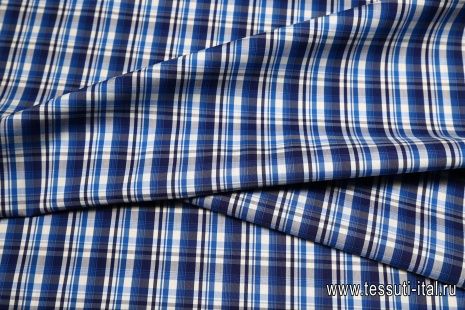 Сорочечная клетка стрейч (н) сине-белая - итальянские ткани Тессутидея арт. 01-3487