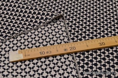 Плательная дабл с люрексом (н) черно-бежевый орнамент - итальянские ткани Тессутидея арт. 03-5566