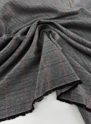 Костюмная шелк (н) красно-голубая клетка на черно-белой елочке - в интернет-магазине тканей Тессутидея арт. 05-5128