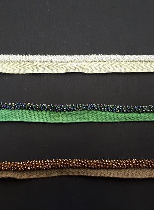 Кант из биссера на киперной ленте Divine коричневый, разноцветный, светло-зеленый - в интернет-магазине тканей Тессутидея арт. F-4006
