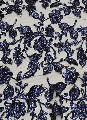 Сетка плательная расшитая пайетками (о) темно-синяя - в интернет-магазине тканей Тессутидея арт. 03-6935