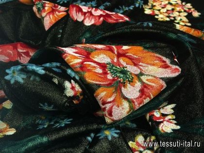 Бархат (н) цветочный орнамент с напылением на черном - итальянские ткани Тессутидея арт. 03-4975