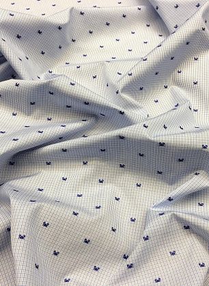 Сорочечная (н) мелкий синий орнамент на бело-голубой клетке - в интернет-магазине тканей Тессутидея арт. 01-4389