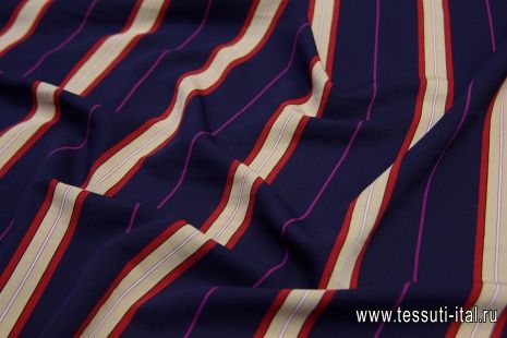 Сорочечная (н) сине-красно-бежевая поперечная полоска - итальянские ткани Тессутидея арт. 01-5902
