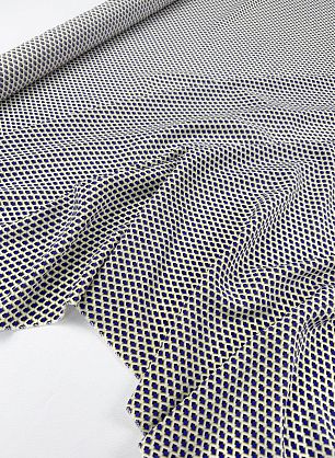 Крепдешин (н) сине-черно-салатовый геометрический рисунок на белом - в интернет-магазине тканей Тессутидея арт. 10-4850