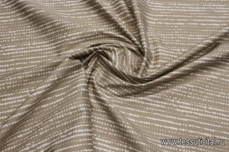 Хлопок стрейч (н) белые стилизованные полосы на бежевом - итальянские ткани Тессутидея арт. 01-7403