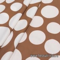 Хлопок стрейч (н) крупный белый горох на коричневом - итальянские ткани Тессутидея арт. 01-6692