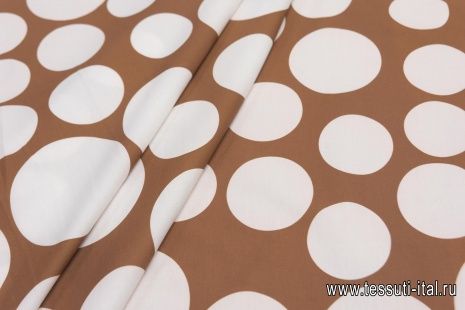 Хлопок стрейч (н) крупный белый горох на коричневом - итальянские ткани Тессутидея арт. 01-6692