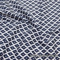 Сорочечная стрейч (н) сине-белый принт - итальянские ткани Тессутидея арт. 01-6127