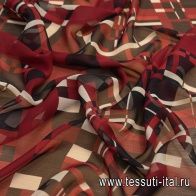 Крепшифон (н) черно-бежево-бордовый геометрический орнамент в стиле Armani - итальянские ткани Тессутидея арт. 10-0892