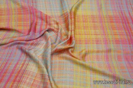 Плательная купра (н) цветная стилизованная клетка на розовом - итальянские ткани Тессутидея арт. 01-7180