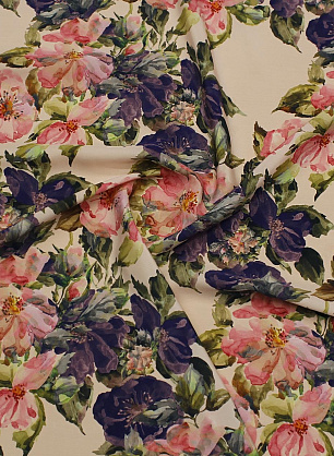 Крепдешин (н) крупный цветочный рисунок на розовом - в интернет-магазине тканей Тессутидея арт. 10-3822