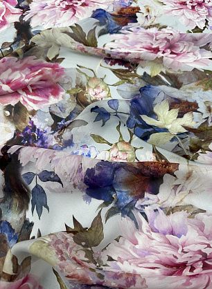 Шифон (н) крупный цветочный рисунок на серо-голубом - в интернет-магазине тканей Тессутидея арт. 10-4803