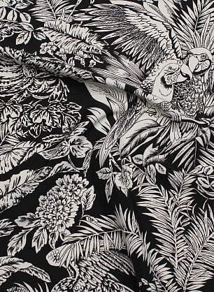 Плащевая (н) черно-белый растительный рисунок и птицы - в интернет-магазине тканей Тессутидея арт. 11-0531