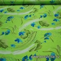 Туаль (н) зелено-голубой цветочный орнамент на салатовом LaCaleche - итальянские ткани Тессутидея арт. 02-6355