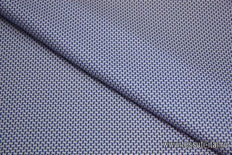 Сорочечная (н) синий геометрический орнамент на белом ш-150см ETRO - итальянские ткани Тессутидея арт. 01-3116