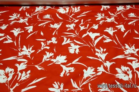 Плательная стрейч купон (1,4м) (н) серо-белый орнамент на красном - итальянские ткани Тессутидея арт. 01-3623