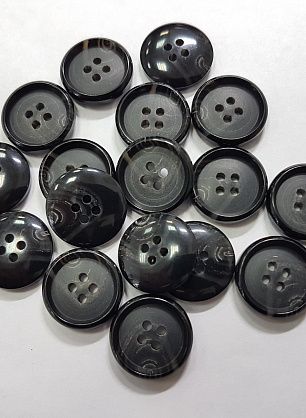 Пуговица пластик 4 прокола d-18мм черная меланжевая - итальянские ткани Тессутидея F-5211
