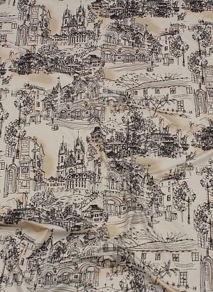 Плащевая (н) городской пейзаж на бело-бежевом - в интернет-магазине тканей Тессутидея арт. 11-0464