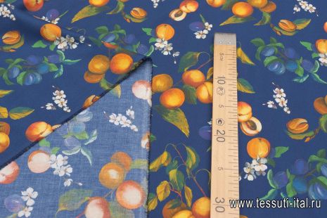 Лен (н) сливы и персики на темно-синем - итальянские ткани Тессутидея арт. 16-0776