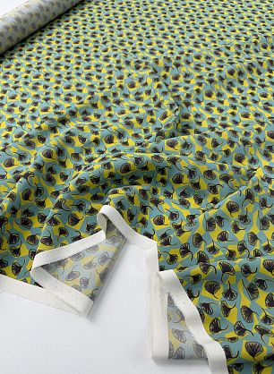 Крепдешин (н) стилизованный растительный рисунок на серо-бирюзовом - в интернет-магазине тканей Тессутидея арт. 10-4823