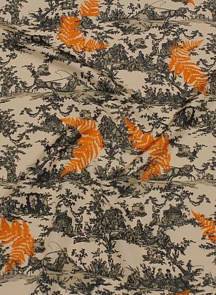 Плащевая с водоотталкивающим покрытием (н) деревенский пейзаж и оранжевый лист папоротника - в интернет-магазине тканей Тессутидея арт. 11-0455