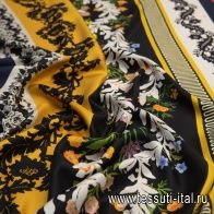 Шелк твил (н) цветочно-растительный принт на ярких полосках в стиле Oscar de la Renta  - итальянские ткани Тессутидея арт. 10-0911