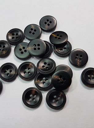 Пуговица пластик 4 прокола d-15мм черная с желтыми вкраплениями - итальянские ткани Тессутидея F-5388