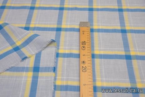 Хлопок (н) сине-желтая крупная клетка на сером меланже - итальянские ткани Тессутидея арт. 01-6025