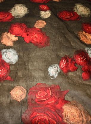 Органза деворе (н) красно-оранжевый цветочный орнамент на черном - в интернет-магазине тканей Тессутидея арт. 03-2846