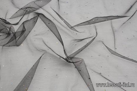 Плательная сетка со стразами (о) черная - итальянские ткани Тессутидея арт. 03-6859
