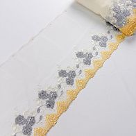 Кружево на сетке ш-20см серо-желтое, голубое  "LA PERLA" - итальянские ткани Тессутидея арт. 03-1514