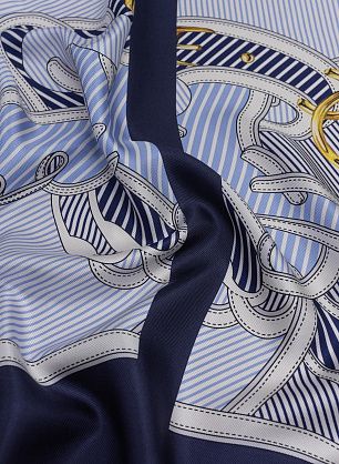 Шелк твил купон (3,1м) (н) сине-белая морская тема - в интернет-магазине тканей Тессутидея арт. 10-2583