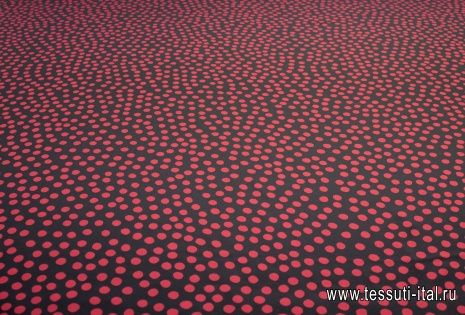 Крепдешин (н) красный горох на черном - итальянские ткани Тессутидея арт. 10-0548