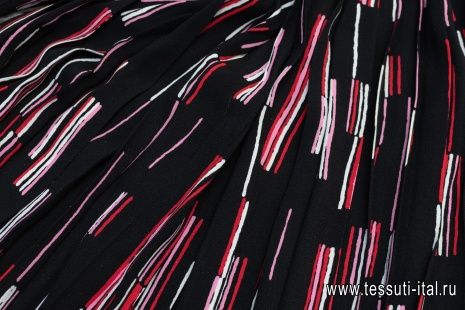 Деталь плиссе 40*140см (н) красно-бело-розовые стилизованные полосы на черном  - итальянские ткани Тессутидея арт. 04-1218