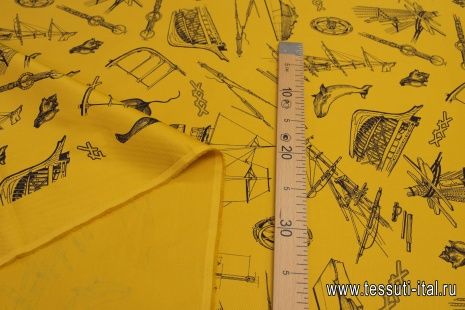 Хлопок пике (н) морская тематика на охре - итальянские ткани Тессутидея арт. 01-6756