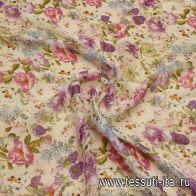 Шифон крэш (н) полевые цветы на белом - итальянские ткани Тессутидея арт. 10-3662
