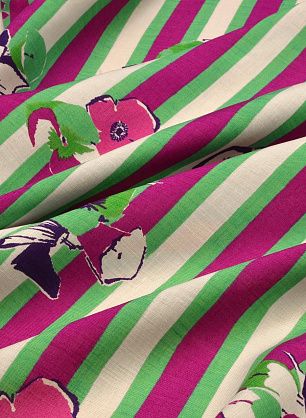 Плательная (н) цветочный орнамент на бело-зелено-бордовой полоске - в интернет-магазине тканей Тессутидея арт. 04-1100