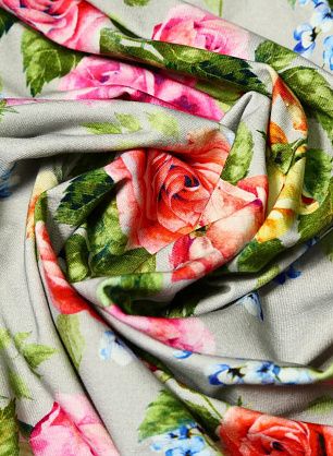 Трикотаж (н) цветочный орнамент на светло-сером - в интернет-магазине тканей Тессутидея арт. 12-0674