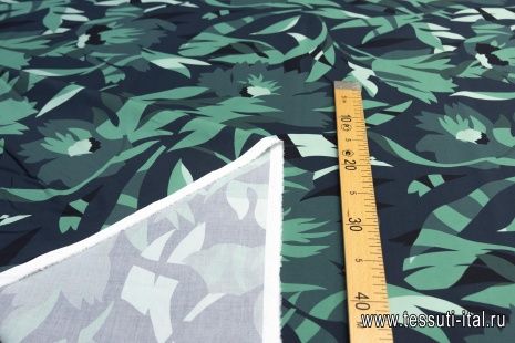 Хлопок (н) зеленая растительная абстракция на темно-синем - итальянские ткани Тессутидея арт. 01-5733