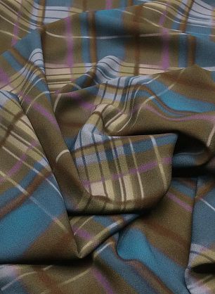 Плательная стрейч (н) сине-коричнево-сиреневая стилизованная клетка - в интернет-магазине тканей Тессутидея арт. 04-1118