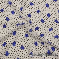 Шифон 80 г/м (н) синие стилизованные сердца и черный горох на белом - итальянские ткани Тессутидея арт. 04-1720