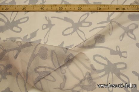 Органза филькупе (н) серо-голубой цветочный рисунок на розовом - итальянские ткани Тессутидея арт. 10-3600