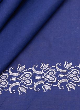 Хлопок (н) белая вышивка на синем - в интернет-магазине тканей Тессутидея арт. 01-5229