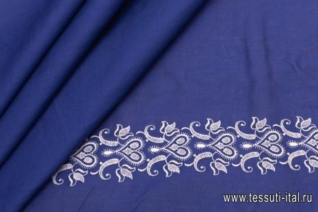 Хлопок (н) белая вышивка на синем - итальянские ткани Тессутидея арт. 01-5229