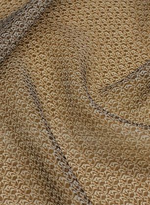 Органза (н) белый рисунок и логотип на коричневом - в интернет-магазине тканей Тессутидея арт. 10-3438