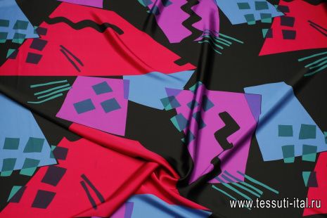 Шелк атлас (н) разноцветная геометрическая абстракция - итальянские ткани Тессутидея арт. 10-3742