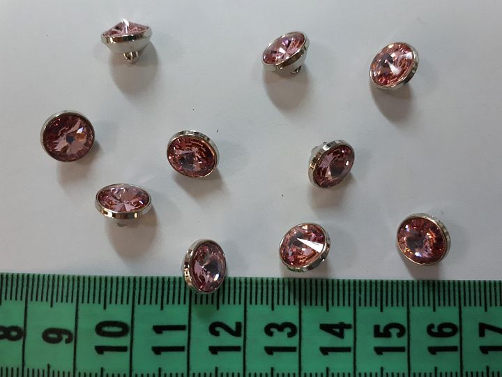 Пуговица пластик на ножке d-10мм с розовым стразом Swarovski - итальянские ткани Тессутидея арт. F-4133